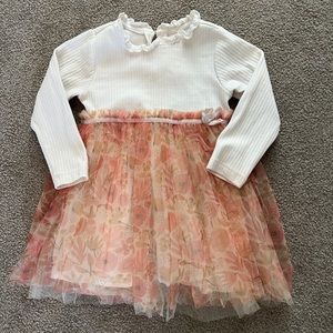 Tulle and cotton dress with velvet bow